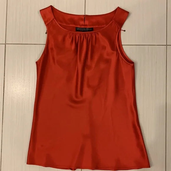 Lafayette 148 Petite Silk Charmeuse Tanks in Blue, Gold and Red - Picture 5 of 10